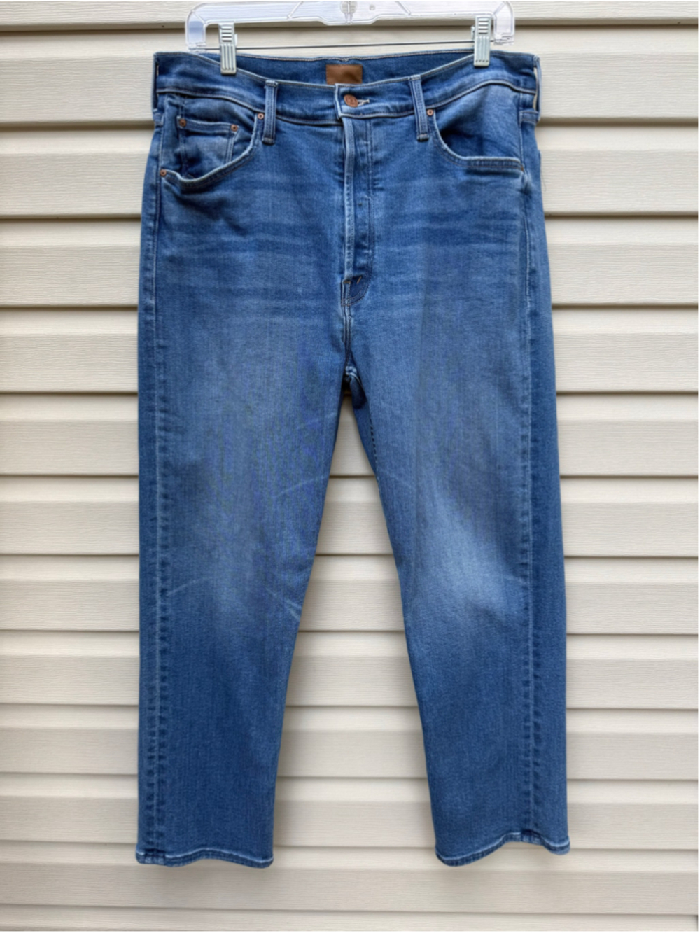 MOTHER The Tomcat Jeans 34 Layover High Rise Straight Leg Button Fly Blue - Picture 2 of 9